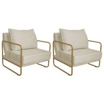 Kit 02 Poltronas Sevilha Base de Ferro Dourado Suede - Doce Sonho Móveis