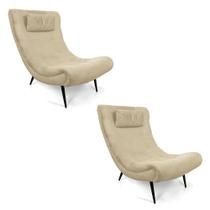 Kit 02 Poltronas Sher Suede Bege Pés Palito de Ferro D03 - D'Rossi