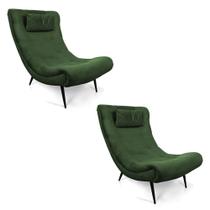 Kit 02 Poltronas Sher Suede Pés Palito De Ferro Verde