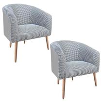 Kit 02 Poltronas Stella Linho A72 Com material sintético Pés Palito Natural D'rossi Cinza