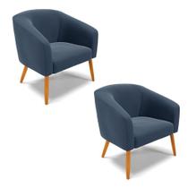 Kit 02 Poltronas Stella Suede Pés Palito Castanho - D'rossi Cor Azul Marinho