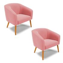 Kit 02 Poltronas Stella Suede Pés Palito Castanho - D'rossi Cor Rose