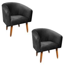 Kit 02 Poltronas Stella Suede Preto Pés Palito Castanho Kit 02 Poltronas Stella Suede Preto Pés Palito Castanho