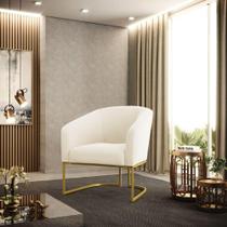 Kit 02 Poltronas Stella Veludo Base Metálica Industrial Dourado - D'rossi Cor Bege