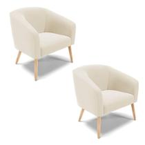 Kit 02 Poltronas Stella Veludo Pés Palito Natural - D'rossi Cor Bege