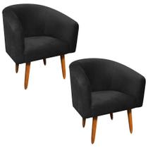 Kit 02 Poltronas Stella Veludo Preto Castanho