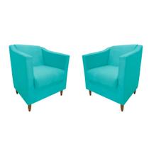 Kit 02 Poltronas Titânio Suede Azul Turquesa