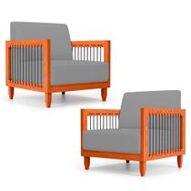 Kit 02 Poltronas Varanda Samoa Madeira Maciça com Cordas Náutica Linho Cinza - Abmaza