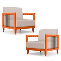 Kit 02 Poltronas Varanda Samoa Madeira Maciça com Cordas Náutica Linho Rústico Areia - Abmaza