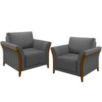 Kit 02 Poltronass Base Fixa Stefan M03 Linho Chumbo Kit 02 Poltronass Base Fixa Stefan M03 Linho Chumbo