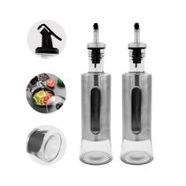 Kit 02 Porta Azeite ou Vinagre Molheiro Galheteiro Aço Inox Vidro Bico Dosador 300ml