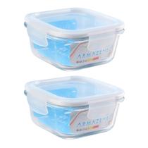 Kit 02 Potes Herméticos 520ml Tampa Com Trava Retangular