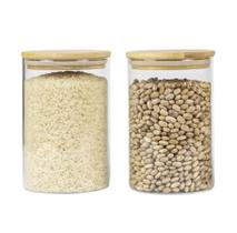 Kit 02 Potes Herméticos De Vidro Com Tampa De Bambu 900ml