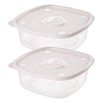 Kit 02 Potes Plástico 2 Litros Plasútil Geladeira Frutas Micro-ondas Fitness Cozinha Freezer Marmita
