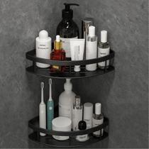 Kit 02 Prateleira Multiuso De Canto Em L Banheiro Shampoo Condicionador Decoração Organizador Parede Cantoneira Preto Aramado Vazado Metal