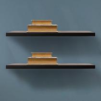 Kit 02 prateleiras 70cm verniz preto suporte invisível suspenso embutido em madeira maciça sala quarto banheiro livros