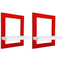 Kit 02 Prateleiras de Parede Nicho Quadro Decorativo Évora em MDP - Vermelha e Branca