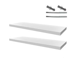 Kit 02 Prateleiras em Mdf 15mm Branco 25x100cm com suporte fixação
