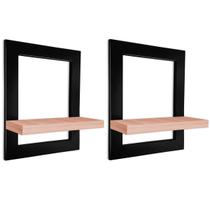 Kit 02 Prateleiras Quadro Nicho de Parede Decorativo Sintra em Aço e MDP - Preta e Jade