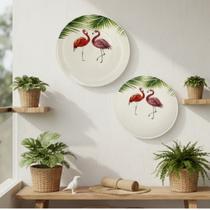 Kit 02 Pratos Cerâmica Flamingos Tropicais Decorativo Parede Kit 02 Pratos Cerâmica Flamingos Tropicais Decorativo Parede