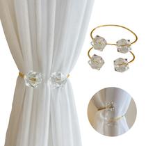 Kit 02 Prendedores de Cortina Aro dourado Com Cristal Quadrado Transparente