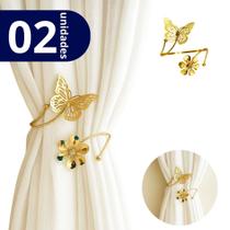 Kit 02 Prendedores de cortina Borboleta e Flor em Aço