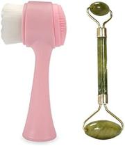 KIT 02 PRODUTOS - Escova De Limpeza 2 em 1 e Rolo Massageador Facial Pedra Jade ROLO VERDE