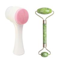 Kit 02 produtos Escova De Limpeza Facial 2 em 1 e Rolo Massageador De Pedra Jade - Mandala ROLO PEDRA VERDE