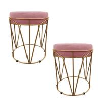 Kit 02 Puff Babu Suede Base Dourado D'rossi - Rose