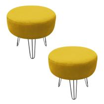 Kit 02 Puff Banqueta Rio Redondo Suede Amarelo Pés De Aço Aramado - D'Rossi