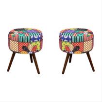 Kit 02 Puff Decorativo redondo suede Patchwork