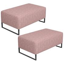 Kit 02 Puff Decorativo Sala De Estar Cléo 90cm Base De Ferro Preto W01 Linho Rosa - Lyam Decor Kit 02 Puff Decorativo Sala De Estar Cléo 90cm Base De Ferro Preto W01 Linho Rosa - Lyam Decor