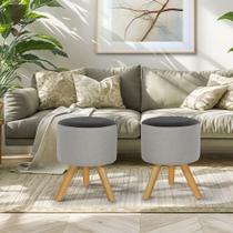 Kit 02 Puff Duna Redondo Pé Palito (Cinza Claro/ Preto material sintético) - PC MÓVEIS Kit 02 Puff Duna Redondo Pé Palito (Cinza Claro/ Preto material sintético) - PC MÓVEIS