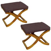 Kit 02 Puff Neo decorativo Pés em Madeira Sala de Estar Recepção Escritório material sintético Marrom - Damaffê Móveis Kit 02 Puff Neo decorativo Pés em Madeira Sala de Estar Recepção Escritório material sintético Marrom - Damaffê Móveis