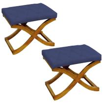 Kit 02 Puff Neo decorativo Pés em Madeira Sala de Estar Recepção Escritório Suede Azul Marinho - Damaffê Móveis Kit 02 Puff Neo decorativo Pés em Madeira Sala de Estar Recepção Escritório Suede Azul Marinho - Damaffê Móveis