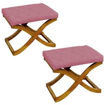 Kit 02 Puff Neo decorativo Pés em Madeira Sala de Estar Recepção Escritório Suede Rosê - KDAcanto Móveis Kit 02 Puff Neo decorativo Pés em Madeira Sala de Estar Recepção Escritório Suede Rosê - KDAcanto Móveis