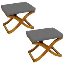 Kit 02 Puff Neo decorativo Pés em Madeira Sala de Estar Recepção Escritório Tecido Sintético Cinza - KDAcanto Móveis Kit 02 Puff Neo decorativo Pés em Madeira Sala de Estar Recepção Escritório Tecido Sintético Cinza - KDAcanto Móveis