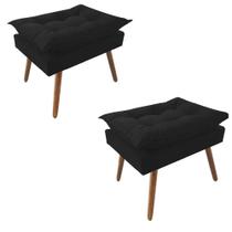 Kit 02 Puff Opala decorativo Pés em Madeira Sala de Estar Recepção Consultório Suede Preto - Damaffê Móveis