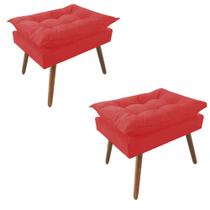 Kit 02 Puff Opala decorativo Pés em Madeira Sala de Estar Recepção Consultório Suede Vermelho - Damaffê Móveis