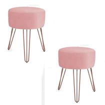 Kit 02 Puff Puf Decorativo Suede Rosê Pés Aramado Rosê Gold