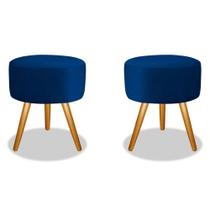 Kit 02 Puff Puf Pufe Banqueta Decorativa Pés Palito material sintético Azul Marinho Carol Para Sala de Estar Quarto