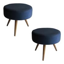 Kit 02 Puff Redondo Suede Azul Marinho -CASA DA POLTRONA