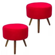 Kit 02 Puff redondo Suede Vermelho- Modena Decor