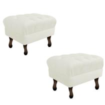 Kit 02 Puff Retrô Capitonê Decorativo Pé em Madeira Sala de Estar Recepção Escritório material sintético Bege - Damaffê Móveis