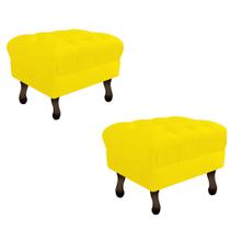 Kit 02 Puff Retrô Capitonê Decorativo Pé em Madeira Sala de Estar Recepção Escritório Suede Amarelo - Damaffê Móveis