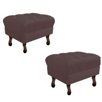 Kit 02 Puff Retrô Capitonê Decorativo Pé em Madeira Sala de Estar Recepção Escritório Tecido Sintético Marrom - KDAcanto Móveis
