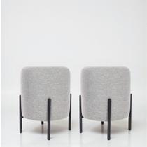 Kit 02 Puff Siena redondo tecido em linho pés de metal Puf moderno decorativo sala quarto