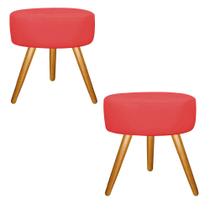 Kit 02 Puff Sofia Redondo Decorativo Pé Palito Sala de Estar Recepção Escritório material sintético Vermelho - Damaffê Móveis