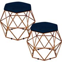 Kit 02 Puffs Aramado Bronze Six L02 Suede Azul Marinho