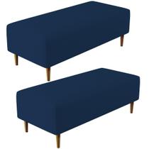 Kit 02 Puffs Bali Pés Palito 120x50 Cm Suede Azul Marinho